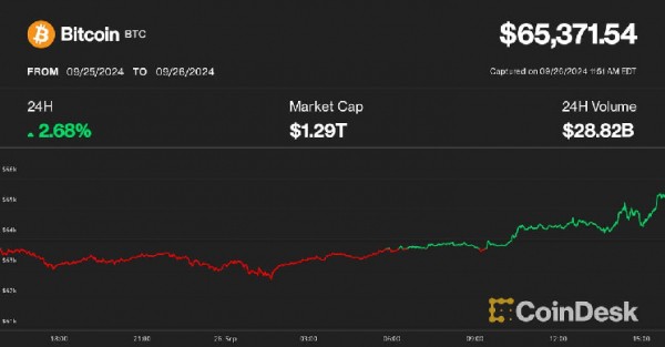 Bitcoin впервые с начала августа достиг отметки в $65 тыс., возобновив интерес инвесторов к спотовым ETF Bitcoin впервые с начала августа достиг отметки в $65 тыс., возобновив интерес инвесторов к спотовым ETF